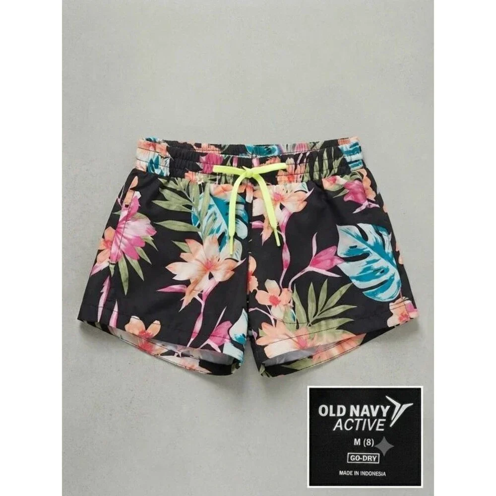 Old Navy Active Floral Athletic Shorts Girls Size M 8 Go-Dry Running Shorts